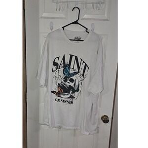 Popular Poison Mens 4XL White Saint or Sinner Skull Butterfly Graphic T-Shirt